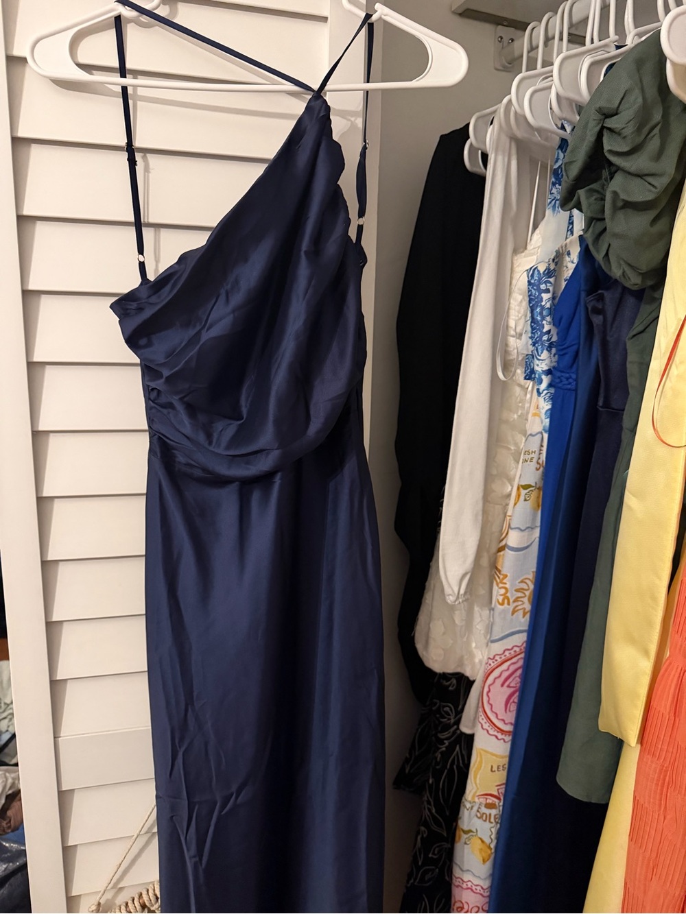 Beginning Boutique Navy Satin Slip Dress with Cowl Neck